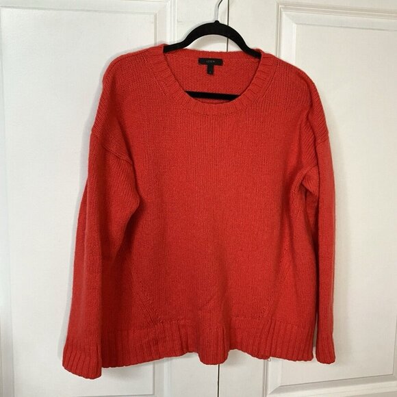 J.Crew Wool Blend Red Knit Sweater Oversized Womens Large Holiday Christmas - Picture 1 of 6